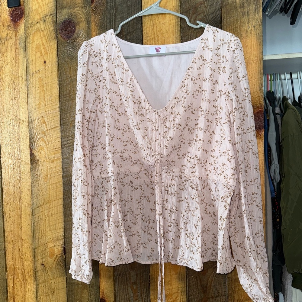 Pink Lily Cream Floral Blouse